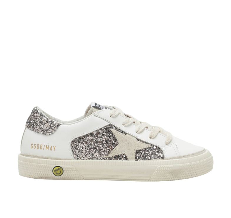 Golden Goose Grade School May Sneakers with Glitter Star White
