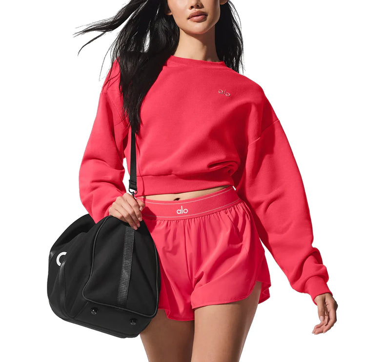 alo Women's Cropped Accolade Crewneck Candy Red