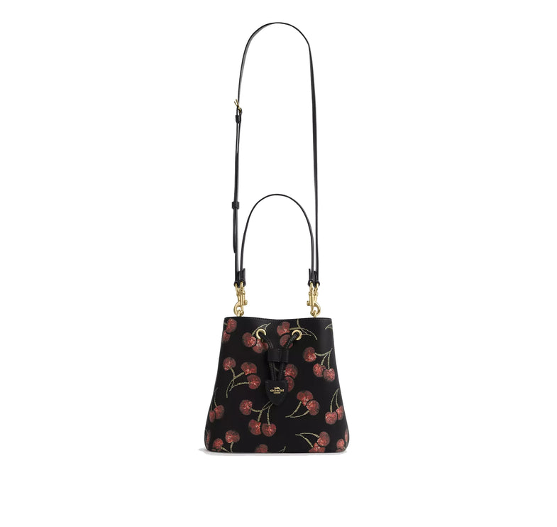 Coach Women's Rowan Bucket Bag With Cherry Print Gold/Black Multi