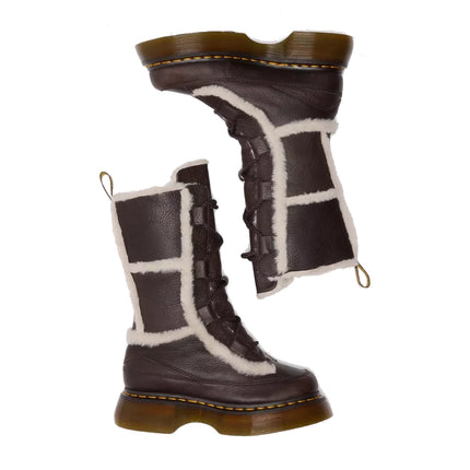 Dr. Martens Women's Buzz Lace Up Faux Fur Lined Grizzly Leather Boots Dark Brown