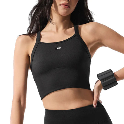 alo Women's Seamless Ribbed Favorite Bra Tank Black