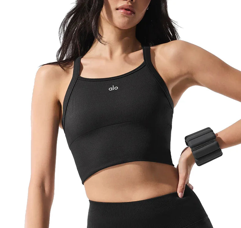 alo Women's Seamless Ribbed Favorite Bra Tank Black