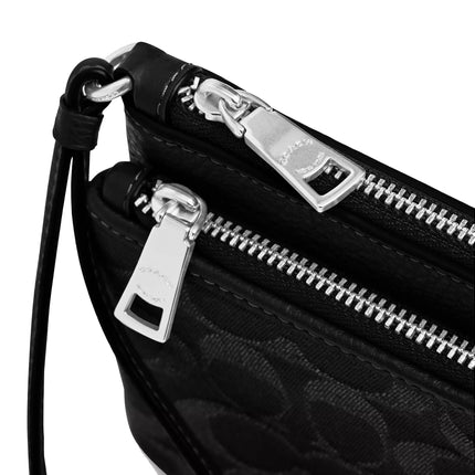 Coach Women's Double Zip Wallet In Signature Denim Silver/Black