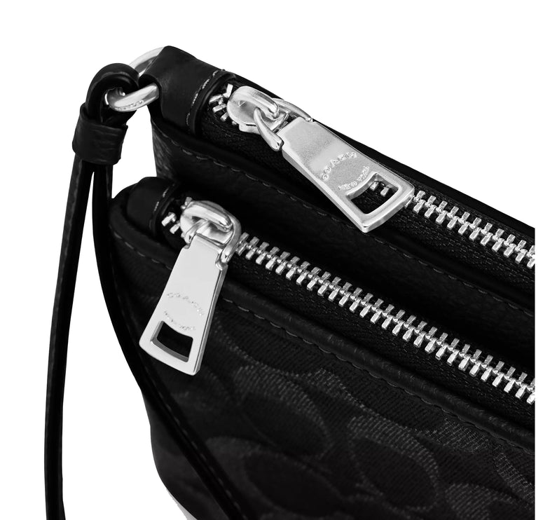 Coach Women's Double Zip Wallet In Signature Denim Silver/Black