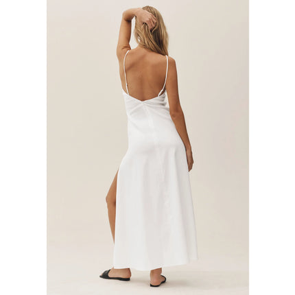alo Women's Linen Blend Riviera Maxi Dress White