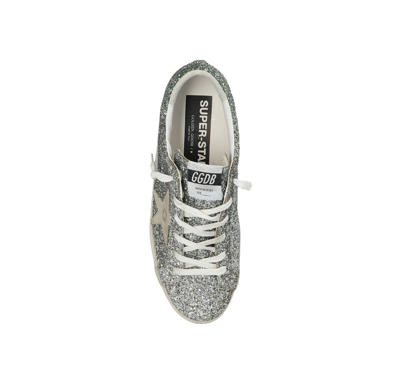 Golden Goose Women's Super Star with Glitter Upper and Silver Metallic Leather Star 2