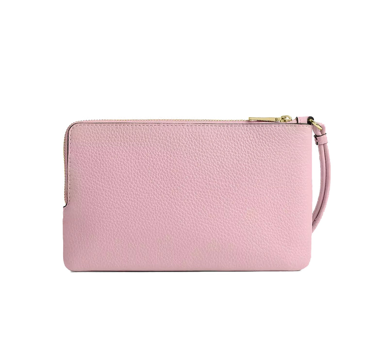 Coach Women's Double Zip Wallet In Signature Denim Gold/Light Pink
