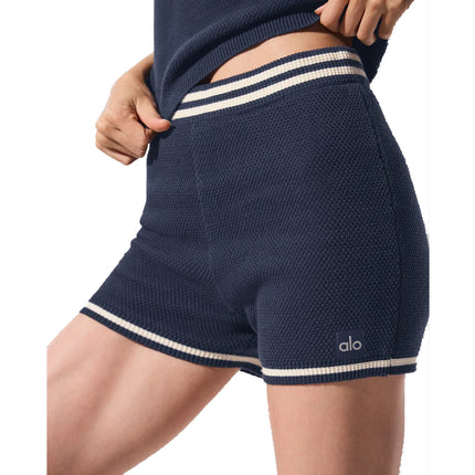alo Women's Tennis Club Sweater Knit Hot Short Navy/Ivory