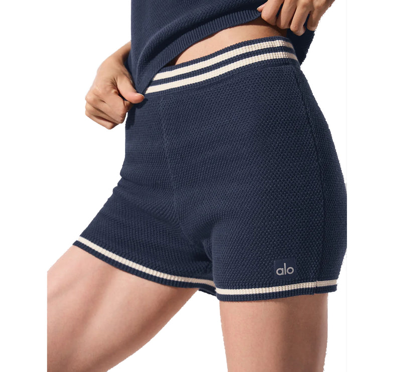 alo Women's Tennis Club Sweater Knit Hot Short Navy/Ivory
