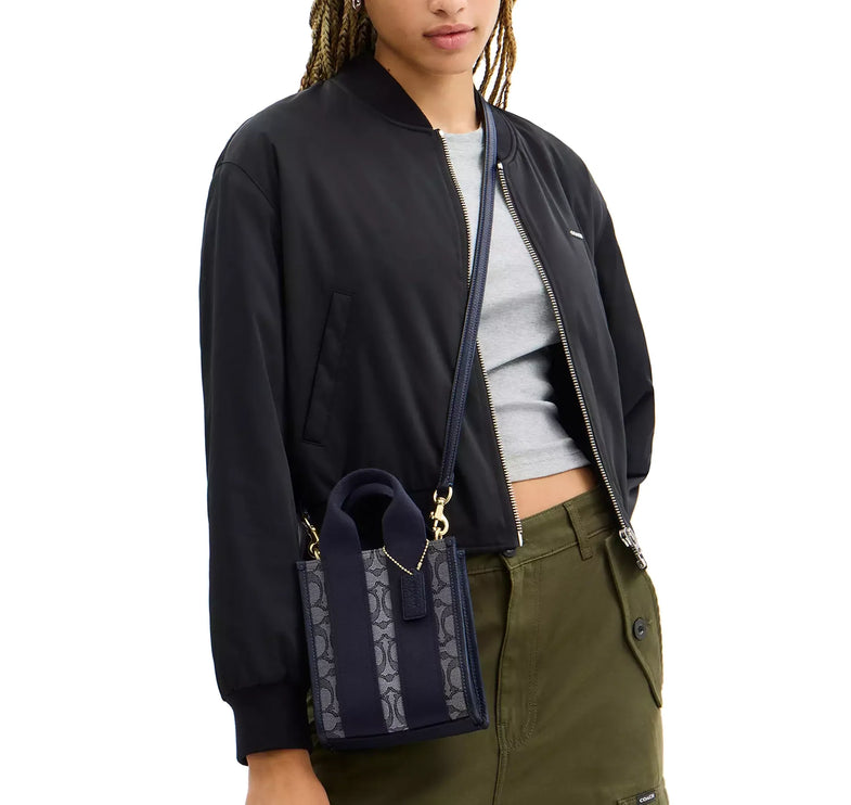 Coach Women's Smith Mini Tote Bag In Signature Jacquard Gold/Navy/Midnight Navy