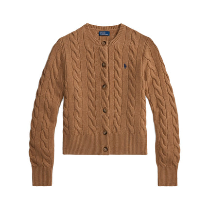 Polo Ralph Lauren Women's Cable-Knit Wool-Cashmere Cardigan Authentic Collection Camel Melange