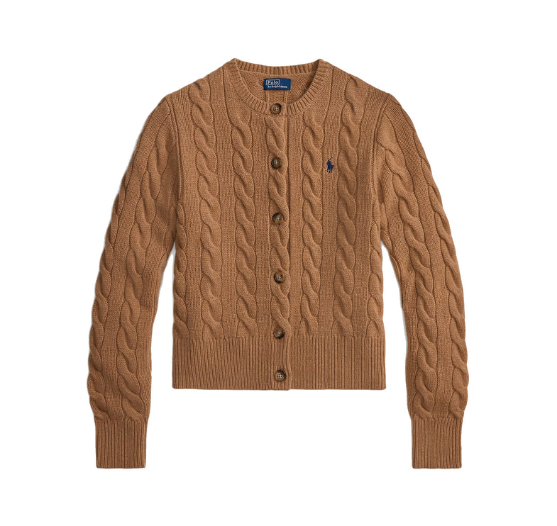 Polo Ralph Lauren Women's Cable-Knit Wool-Cashmere Cardigan Authentic Collection Camel Melange