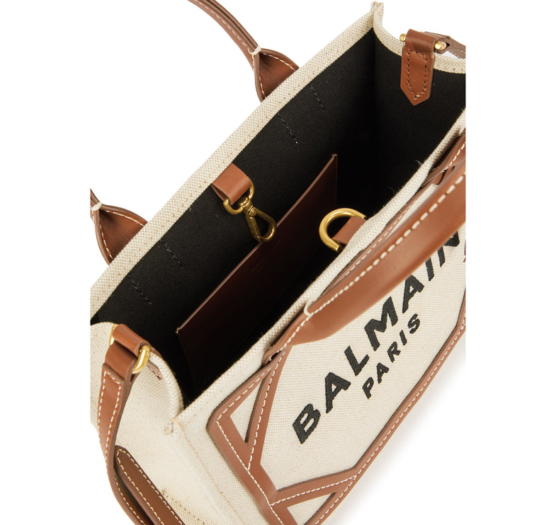 Balmain Women's B-Army Small Canvas Tote Bag Beige