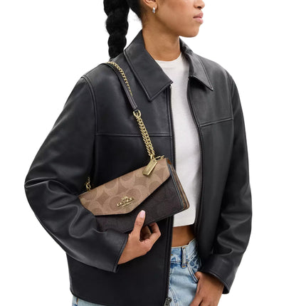 Coach Women's Klare Envelope Crossbody Bag In Blocked Signature Canvas Gold/Walnut/Tan