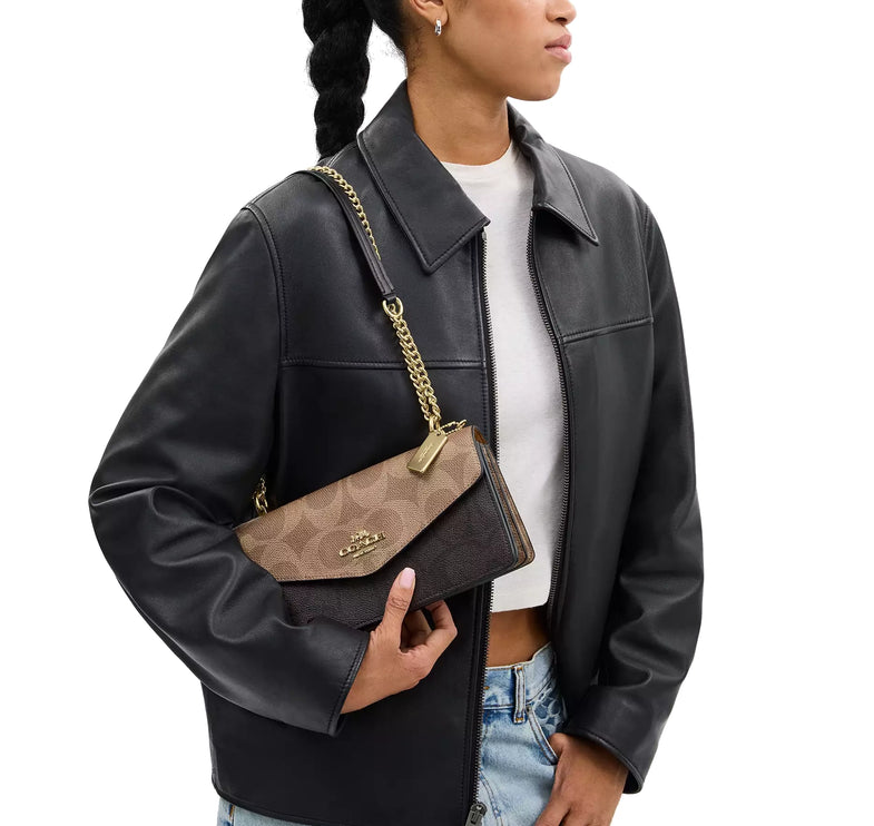 Coach Women's Klare Envelope Crossbody Bag In Blocked Signature Canvas Gold/Walnut/Tan