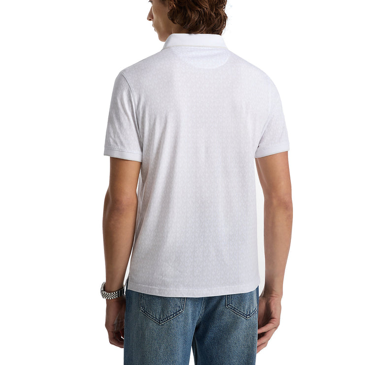 Michael Kors Men's Greenwich Signature Logo Print Cotton Polo Shirt White