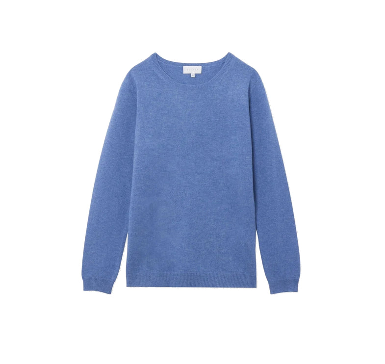 KUJTEN Women's Charly Round Neck Cashmere Sweater Denim Blue