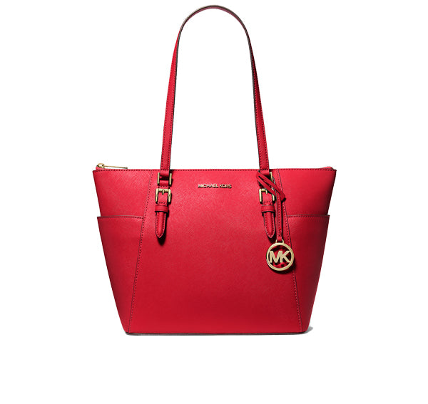 Michael Kors Women's Charlotte Large Saffiano Leather Top-Zip Tote Bag Bright Red