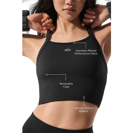 alo Women's Seamless Ribbed Favorite Bra Tank Black