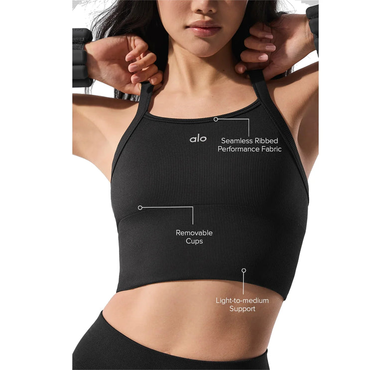 alo Women's Seamless Ribbed Favorite Bra Tank Black