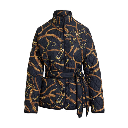 Polo Ralph Lauren Women's Belting-Print Quilted Mockneck Jacket Dark Navy