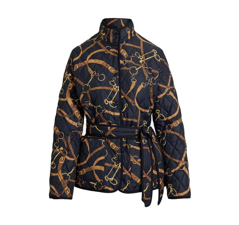Polo Ralph Lauren Women's Belting-Print Quilted Mockneck Jacket Dark Navy