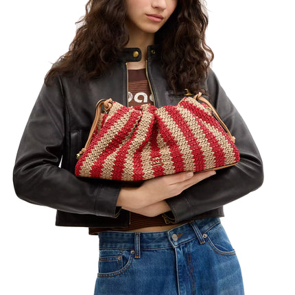 Coach Women's Faye Large Shoulder Bag With Stripes Gold/Red/Tan