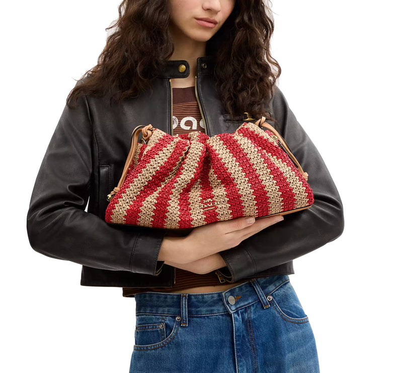Coach Women's Faye Large Shoulder Bag With Stripes Gold/Red/Tan