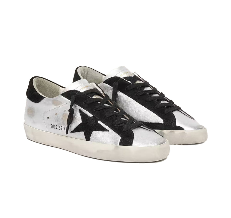 Golden Goose Women's Super-Star in Silver Leather with Contrasting Inserts