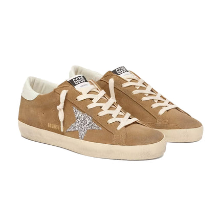 Golden Goose Women's Super-Star in Tobacco Suede with Silver Glitter Star