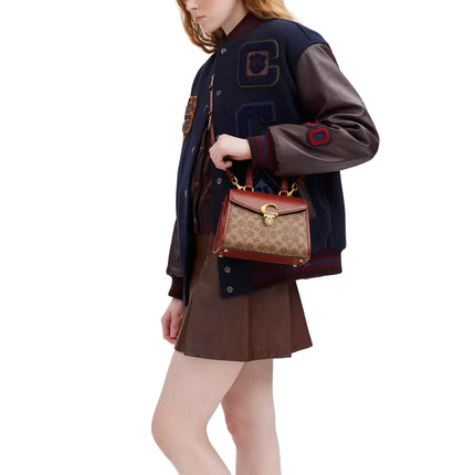 Coach Women's Sammy Top Handle Bag 21 In Signature Canvas Brass/Tan/Rust