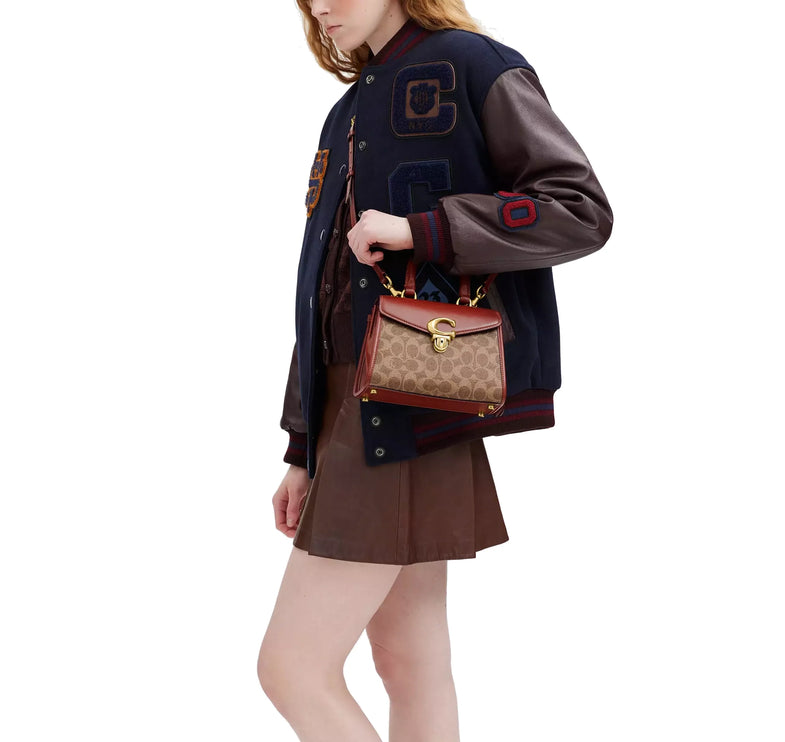 Coach Women's Sammy Top Handle Bag 21 In Signature Canvas Brass/Tan/Rust