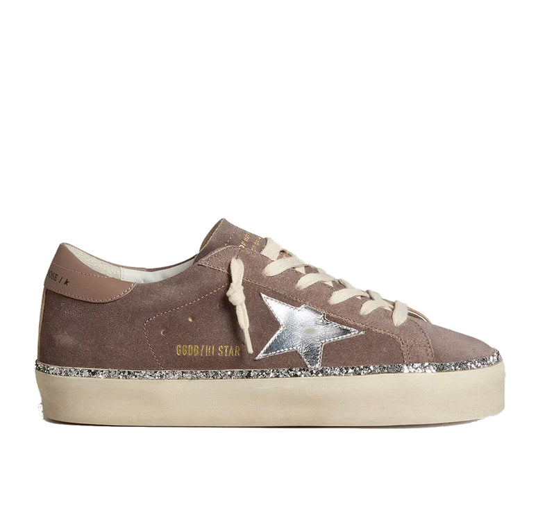 Golden Goose Women's Hi Star in Suede with Silver Leather Star and Leather Heel Tab