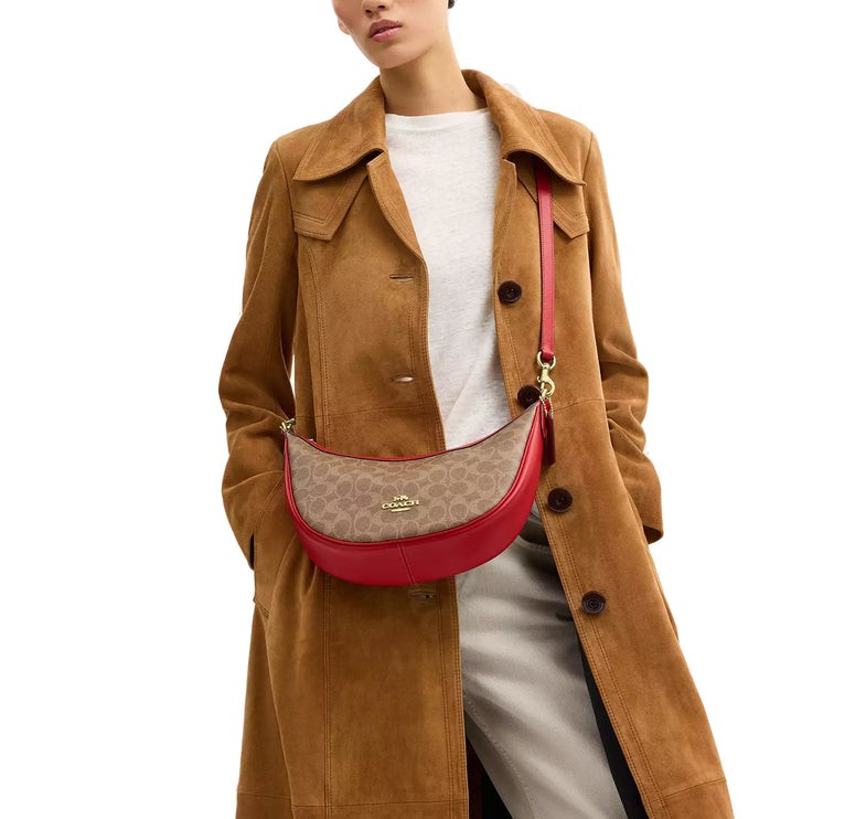 Coach Women's Aria Shoulder Bag In Signature Canvas Gold/Tan/Carnation