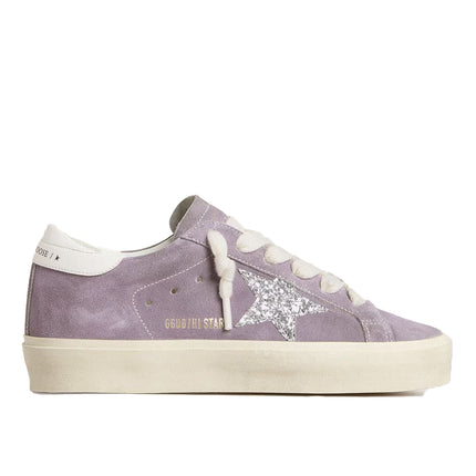 Golden Goose Women's Hi Star in Purple Suede with Silver Glitter Star
