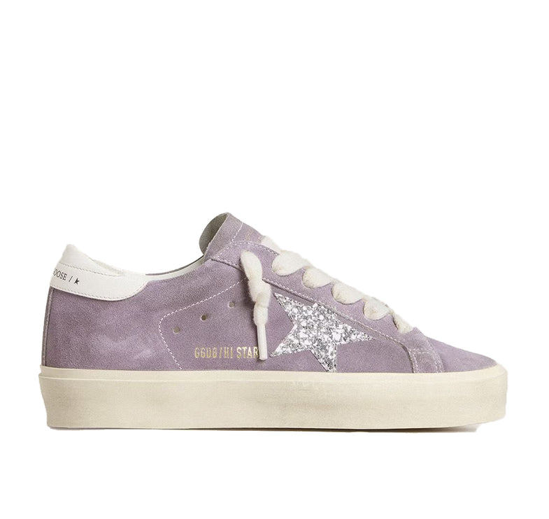 Golden Goose Women's Hi Star in Purple Suede with Silver Glitter Star