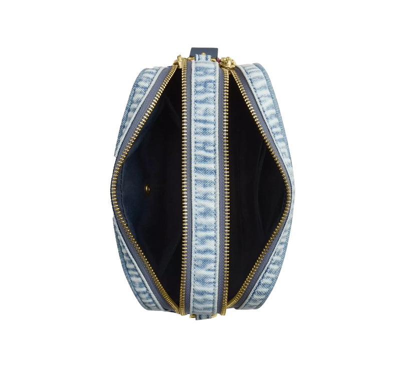 Coach Women's Mini Carey Crossbody Bag In Loved Denim With Charms Gold/Light Indigo