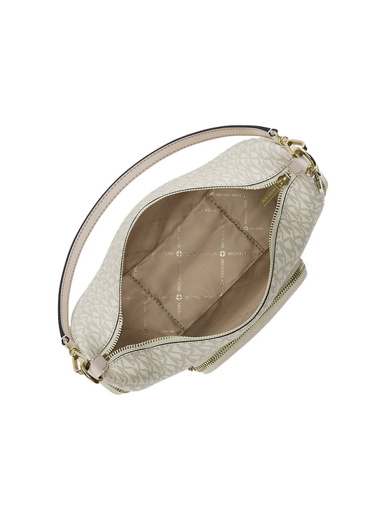 Michael Kors Women's Merritt Medium Signature Logo Convertible Shoulder Bag Light Cream Multi/Gold