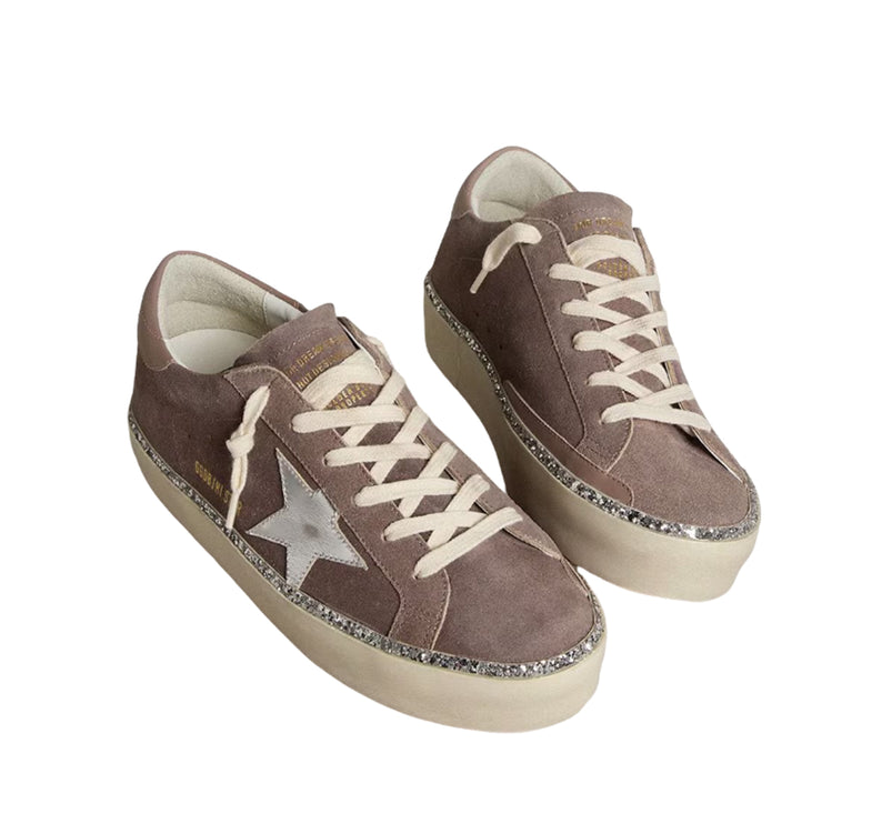 Golden Goose Women's Hi Star in Suede with Silver Leather Star and Leather Heel Tab