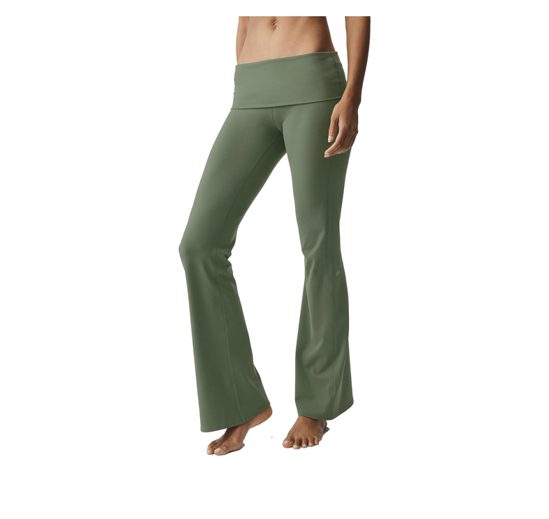 alo Women's ALO Softsculpt Foldover Flare Legging (Regular) Bamboo Green