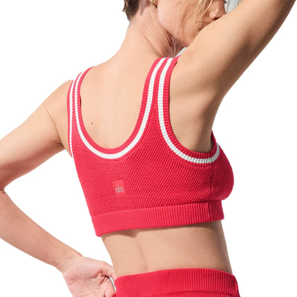 alo Women's Tennis Club Sweater Knit Bra Candy Red/White