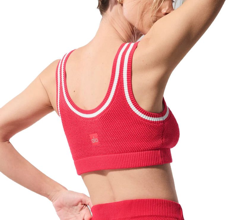 alo Women's Tennis Club Sweater Knit Bra Candy Red/White