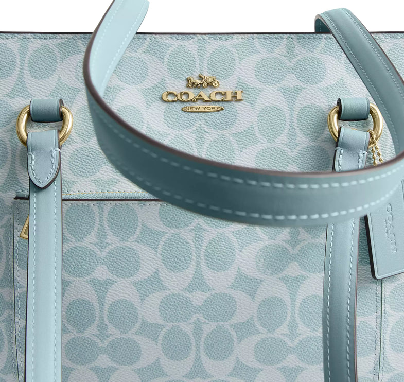 Coach Women's Station Tote Bag In Signature Canvas Gold/Light Blue
