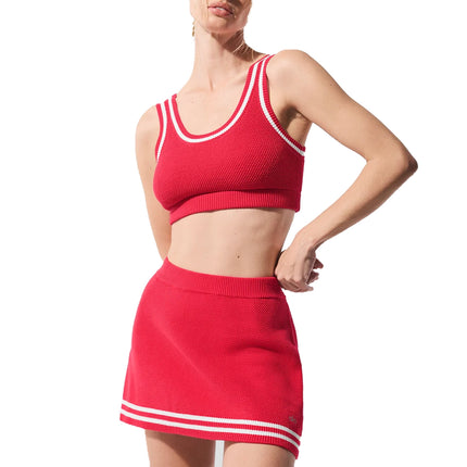 alo Women's Tennis Club Sweater Knit Bra Candy Red/White