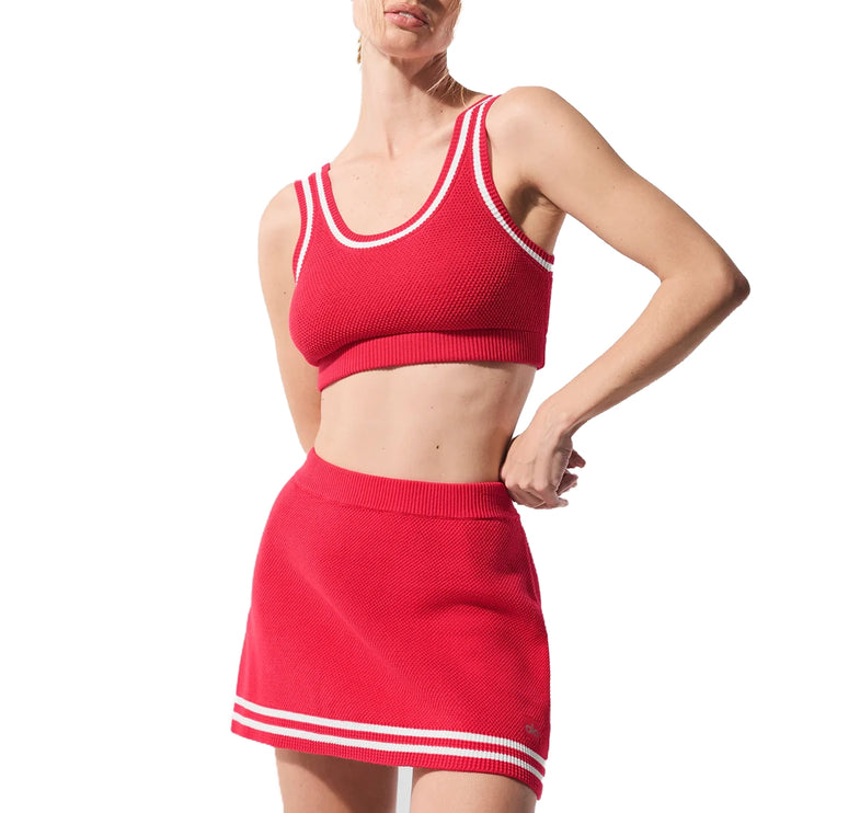 alo Women's Tennis Club Sweater Knit Bra Candy Red/White