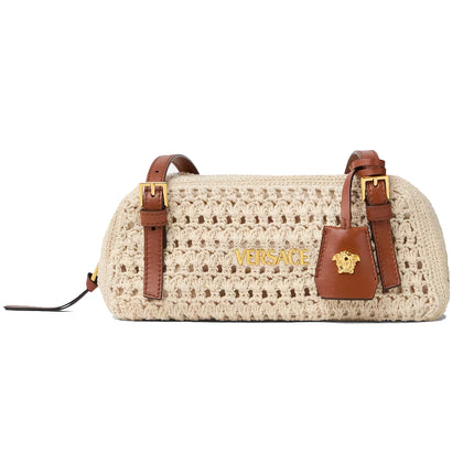 Versace Women's Versace Tag Raffia Bowling Bag Beige
