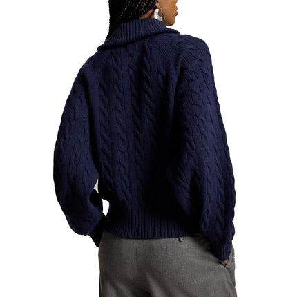 Polo Ralph Lauren Women's Cable Wool-Cashmere Collared Cardigan Hunter Navy