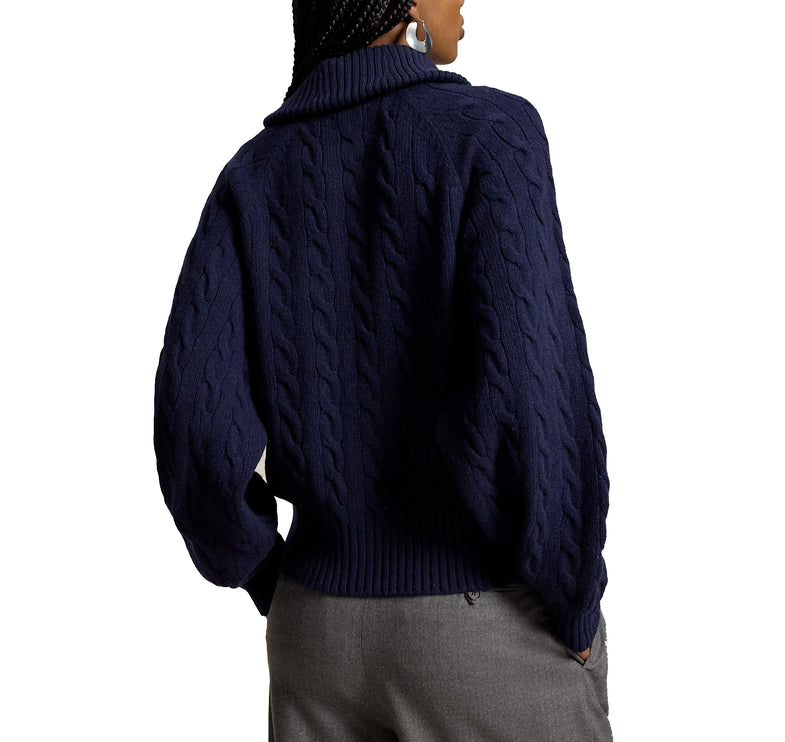 Polo Ralph Lauren Women's Cable Wool-Cashmere Collared Cardigan Hunter Navy