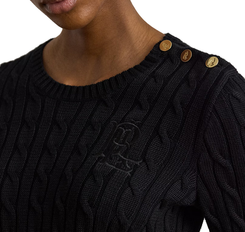Polo Ralph Lauren Women's Button-Trim Cable-Knit Sweater Black