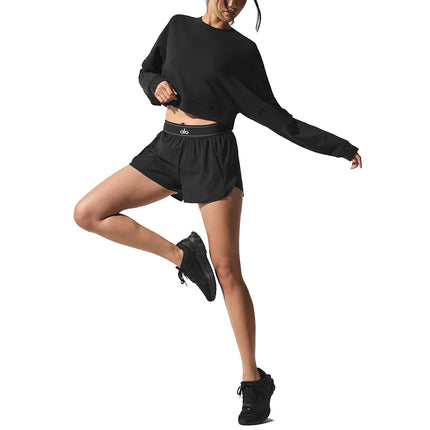 alo Women's Cropped Sway Crew Neck Pullover Black